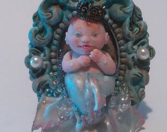 Baby Mermaid shadowbox frame ooak art Doll by moninesfaeries
