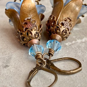 Vintaj Brass Magnolia Flower Earrings, Flower Jewelry, Tulip Flower Earrings image 4