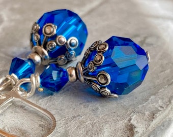 Capri Blue Earrings, Austrian Crystal Earrings, 10mm Earrings