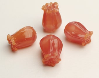 Set of 4 CARNELIAN PINK JAPONICA, handmade jewelry supplies sra