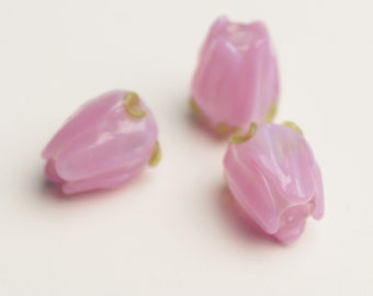 ORCHID PINK ROSES Lampwork Bead Flowers Set of 3, glass beads handmade in Oregon