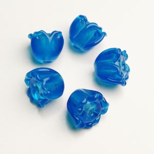 Lampwork Glass Bead set of 5, ELECTRIC BLUE FLOWERS, Handmade sculptural floral jewelry supplies sra