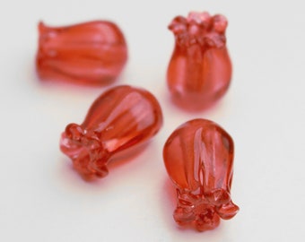 Artisan Lampwork Glass Flower Beads, set of 4 PINK JAPONICA, ready to ship handmade jewellery supplies sra