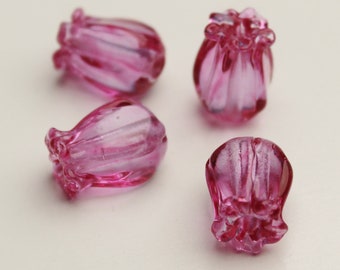 Set of 4 Sculpted Lampwork Glass Flower Beads PINK JAPONICA handmade jewelry supplies sra