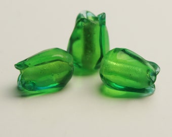 Green Blue Tulips Set of 3 lampwork flower beads ready to ship