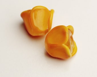 California Poppies Pair of Lampwork Beads glass sra warm yellow poppy flowers