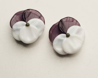 Pair of Pansy Flower Beads, handmade lampwork jewelry supplies by Serena Smith Lampwork viola spring flowers