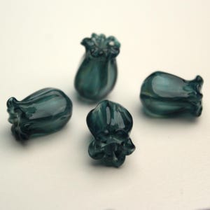 Set of 4 Handmade Lampwork Flower Beads: Dark Teal Japonica