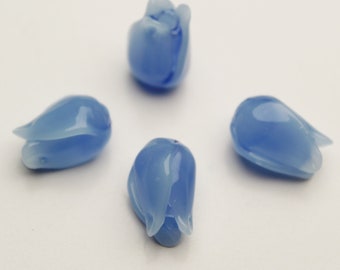 Lampwork Soft Blue Glass TULIP BEADS, Set of 4 Handmade sculptural floral jewelry supplies sra