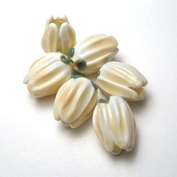 IVORY ROSES Lampwork Glass Beads, rose bud beads handmade by Serena Smith