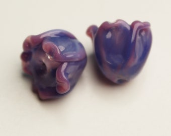 Lily of the Valley, Blue Pink Bell Flower Bead Pair handmade jewelry supplies, lampwork floral beads