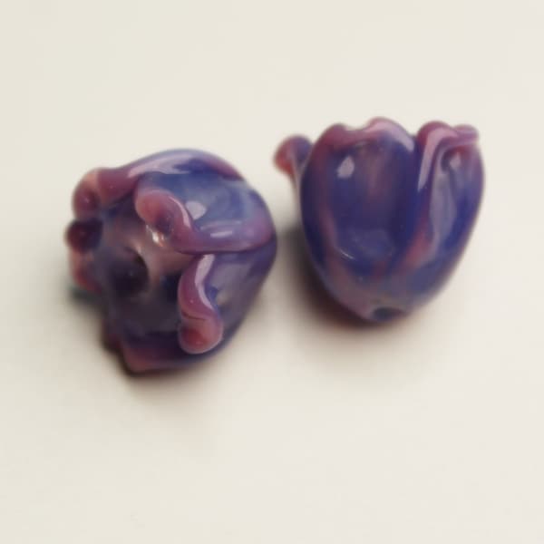Lily of the Valley, Blue Pink Bell Flower Bead Pair handmade jewelry supplies, lampwork floral beads