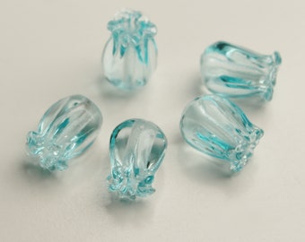 Artisan Lampwork Beads, CRYSTAL BLUE JAPONICA, handmade lamp glass jewelry earring beads