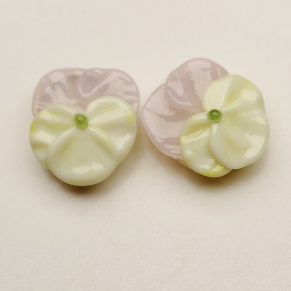 Pair of PANSY BEADS in Pink and Yellow, Sculpted Glass Flower Artisan Lampwork Beads sra