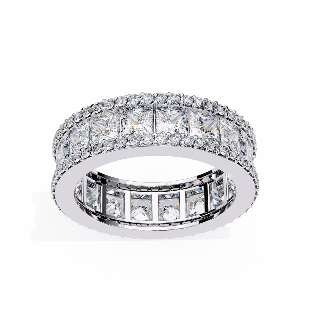 Princess Cut Moissanite Wedding Band, Eternity Band Ring, Bridal Ring ...