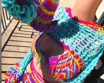 Bikini Top, Shrug, Skirt, Hat | Soft Yarn Outfit Crochet | Handmade Festival Set| 4 Piece Set