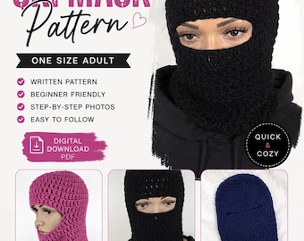 Crochet ski Mask Pattern ¬ One Size Adult ¬Written Pattern Digital Download