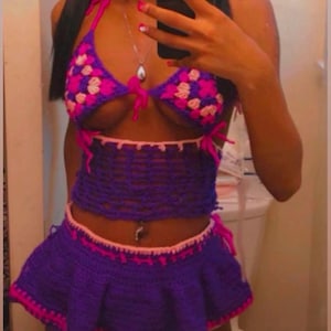 Handmade Crochet "IT GIRL" Mini Skirt and Bikini Set – Summer Festival Wear
