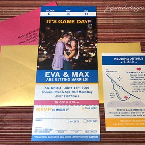 Sport Ticket Invitation with Tear Off RSVP Stub SAMPLE Weddings Shower Birthday Bar Mitzvah Dinner Party image 2