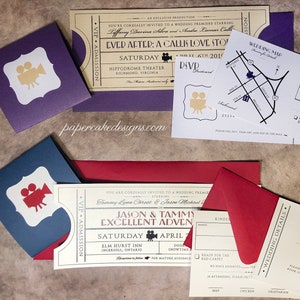 Vintage Event Ticket SAMPLE Wedding Invitation Suite / Movie Theater Music Ballroom Theme / RSVP Details Map Enclosure Card INV w/Details Only