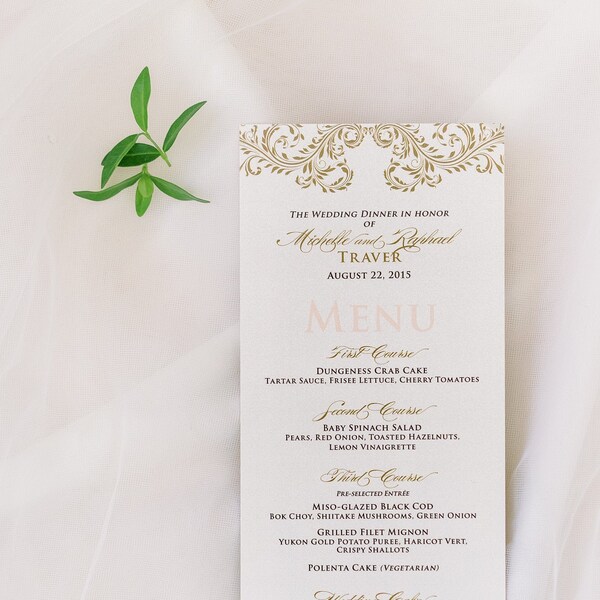 Wedding Menu Card / Reception Stationery / Custom Design Printing