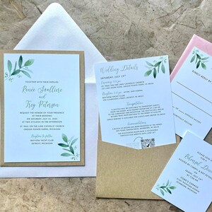 Wedding Invitation with Pocket on the back for Enclosure Cards / Custom Graphic Design image 1