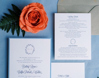 Suite de faire-part de mariage couronne de laurier/conception florale personnalisée/cartes de clôture de carte détails Rsvp