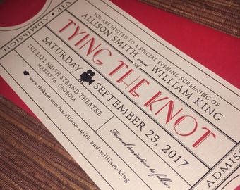 Wedding Save the Date Vintage Film Ticket / Cinema Theater Hollywood / outer Envelope