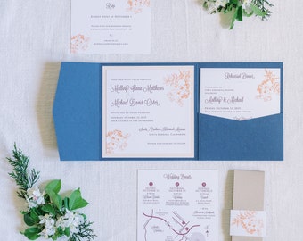 Pocket Folder Wedding Invitations / Custom Graphic Design / Rsvp Map Details Enclosure Cards