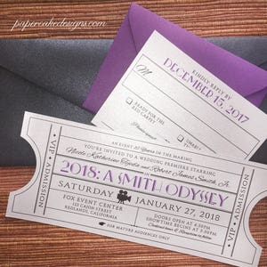Vintage Event Ticket SAMPLE Wedding Invitation Suite / Movie Theater Music Ballroom Theme / RSVP Details Map Enclosure Card INV w/RSVPcardEnv
