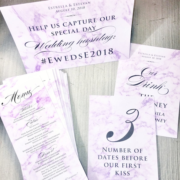 Wedding Day Reception Stationery / Table Decor / Welcome Itinerary / Custom Design Printing