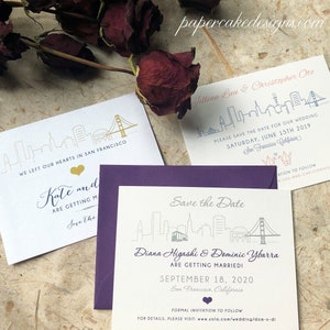 Réservez votre date de mariage moderne en ville / PDF imprimable numérique à faire soi-même / Conception graphique de la ligne d'horizon