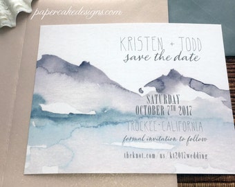 Wedding Save The Date / Mountain Lakeside Watercolor Print / Digital DIY Printable PDF