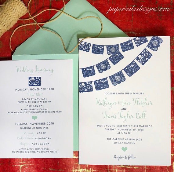 Papel Picado Wedding Invitations Destination Mexican Fiesta Rsvp Details Enclosure Cards