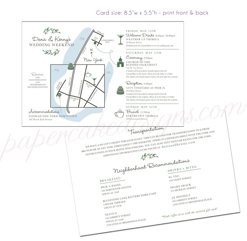 Conception personnalisée de carte de mariage / Fichiers numériques imprimables à faire soi-même / Itinéraire du week-end dans la pochette de bienvenue / Cartes d'entreprise image 4