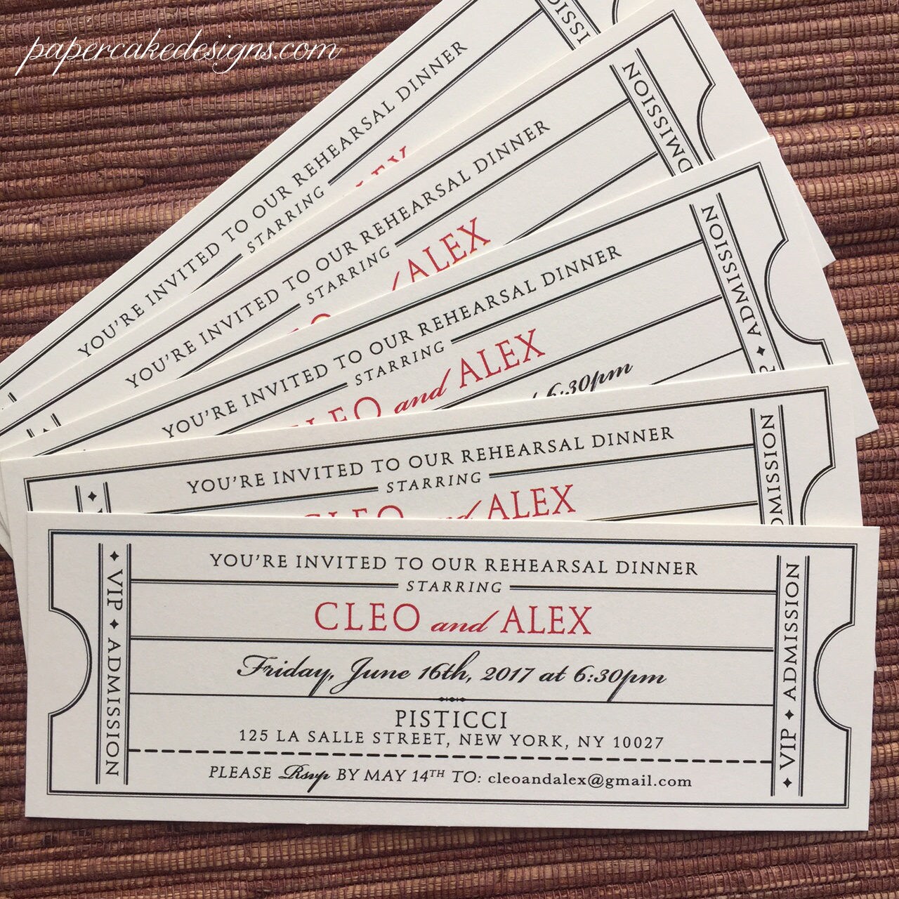 Vintage Event Ticket SAMPLE Wedding Invitation Suite / Movie