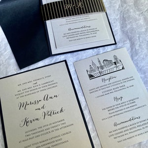 Invitaciones de boda con vistas al horizonte de la ciudad -MUESTRA- Conjunto de invitaciones modernas / Detalles de confirmación de asistencia Tarjetas adjuntas Papelería