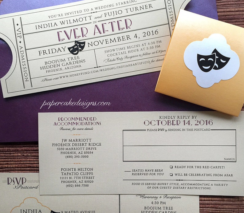 Vintage Event Ticket SAMPLE Wedding Invitation Suite / Movie Theater Music Ballroom Theme / RSVP Details Map Enclosure Card image 9