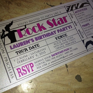 Pop Rock Star Invitation Ticket / DIY Printable PDF or Print Order / Birthday Shower Bachelorette Invite Rock Star