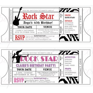 Pop Rock Star Invitation Ticket / DIY Printable PDF or Print Order / Birthday Shower Bachelorette Invite image 5