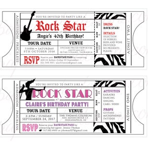 Pop Rock Star Invitation Ticket / DIY Printable PDF or Print Order ...