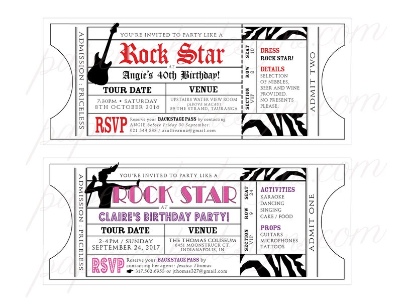 Pop Rock Star Invitation Ticket / DIY Printable PDF or Print Order / Birthday Shower Bachelorette Invite image 5