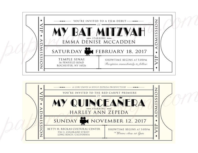 Vintage Ticket Invitation SAMPLE Movie Event Theater Invites / Wedding Birthday Party Corporate Tickets image 9