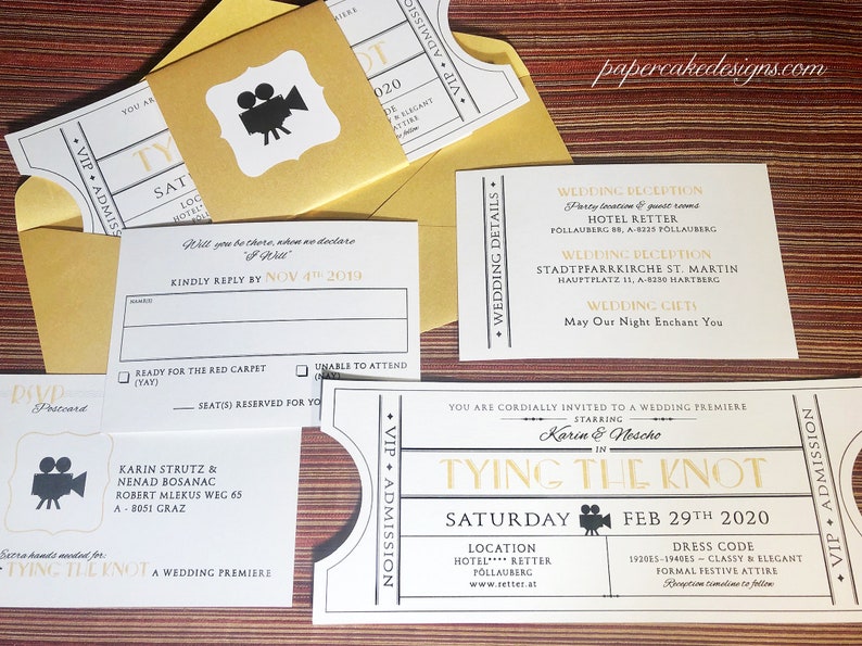 Vintage Event Ticket SAMPLE Wedding Invitation Suite / Movie Theater Music Ballroom Theme / RSVP Details Map Enclosure Card image 5