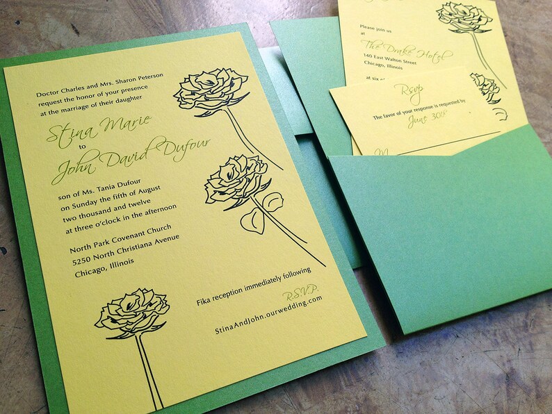 Wedding Invitation with Pocket on the back for Enclosure Cards / Custom Graphic Design image 6