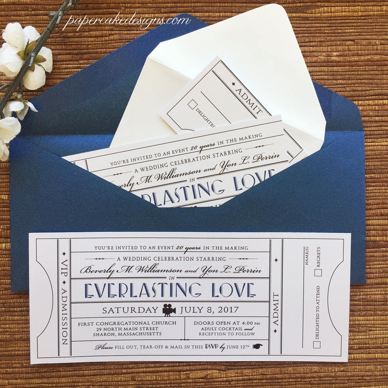 Vintage Movie Ticket Wedding Invitation With RSVP Tearoff Etsy UK