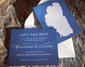 Lake Tahoe Wedding Save the Date -SAMPLE- Carte postale ou carte avec enveloppe / photographie ou design graphique