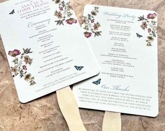 Wedding Program Card or Fan / Print or DIY Printable PDF / Custom Design Ceremony & Reception Stationery