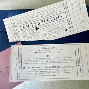 Vintage Movie Ticket Wedding Invitation with RSVP Tear-off stub SAMPLE Custom Design / Birthday Party Anniversary Corporate Event Invite image 6