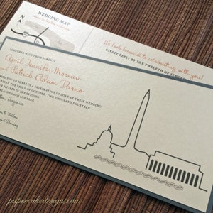 Invitación de boda con el horizonte de la ciudad de WASHINGTON DC / Descarga de diseño digital / Ilustración gráfica moderna